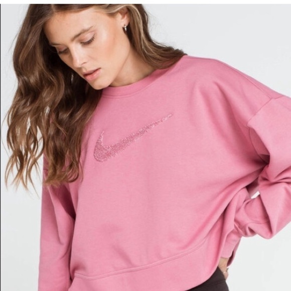 Nike, dusty rose pink cropped oversized sweatshirt logo on chest EUC - Picture 1 of 7
